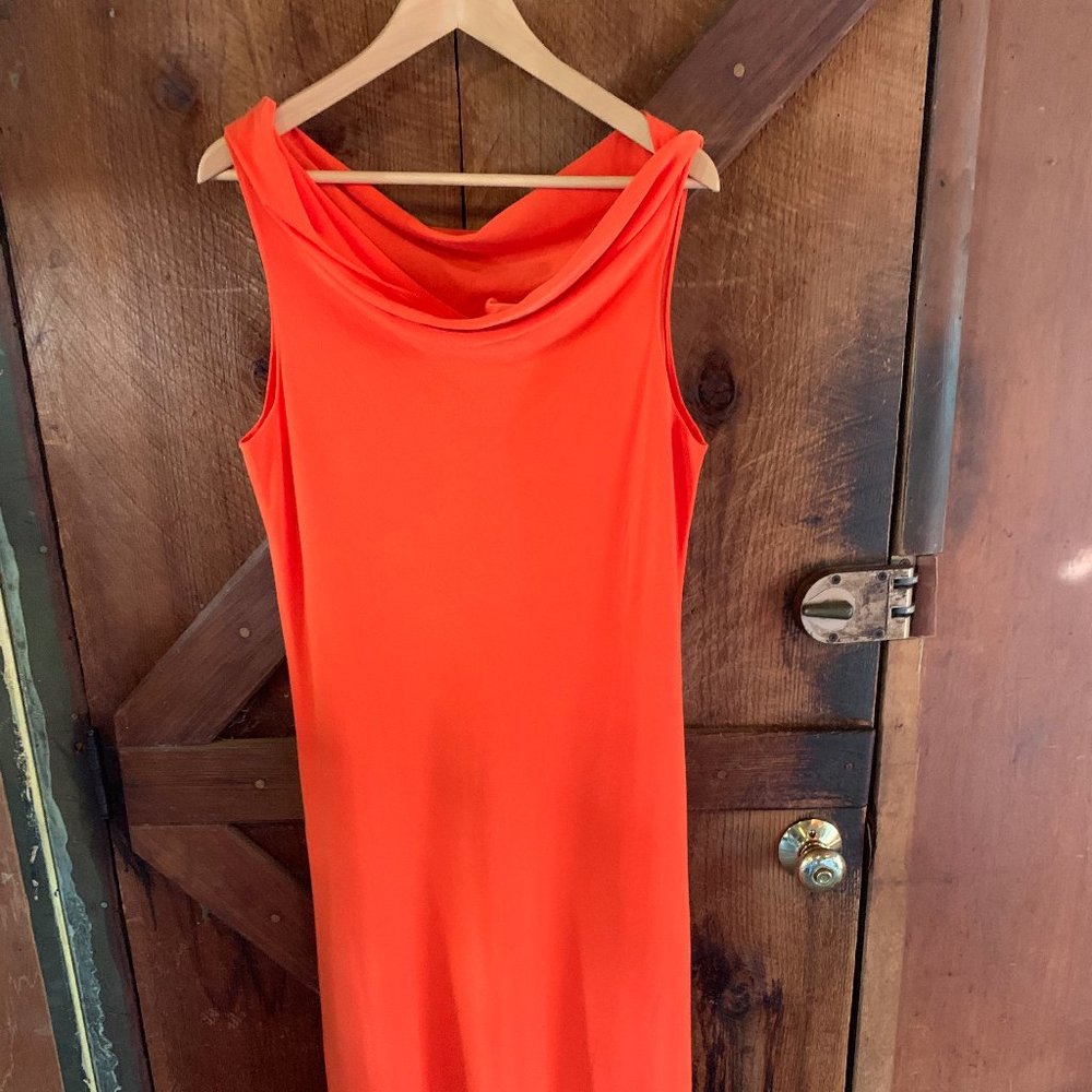 Orange Shimmery Cowl-neck Maxi Sheath